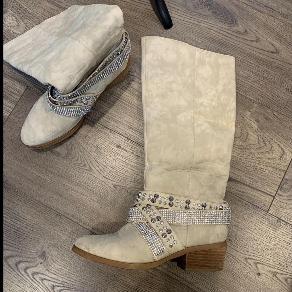 Not Rated cream boots with sparkle straps